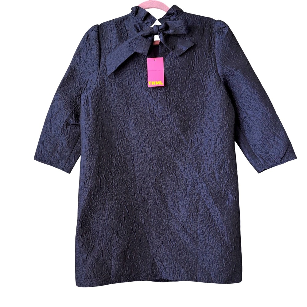 THML Textured Navy Shift Dress w/ Bow Back | Size M | NWT - Picture 8 of 10
